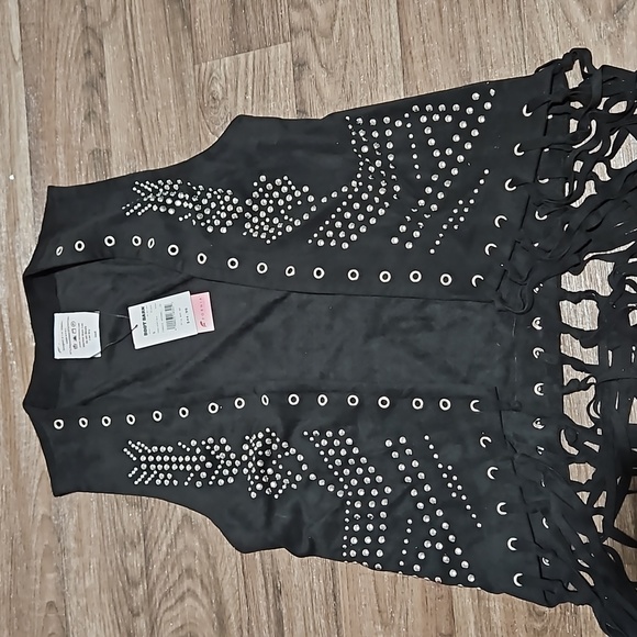 Fornia Jackets & Blazers - Black Fornia Studded Fringe Vest